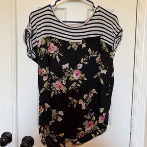 Rewind Black Floral and Striped Blouse